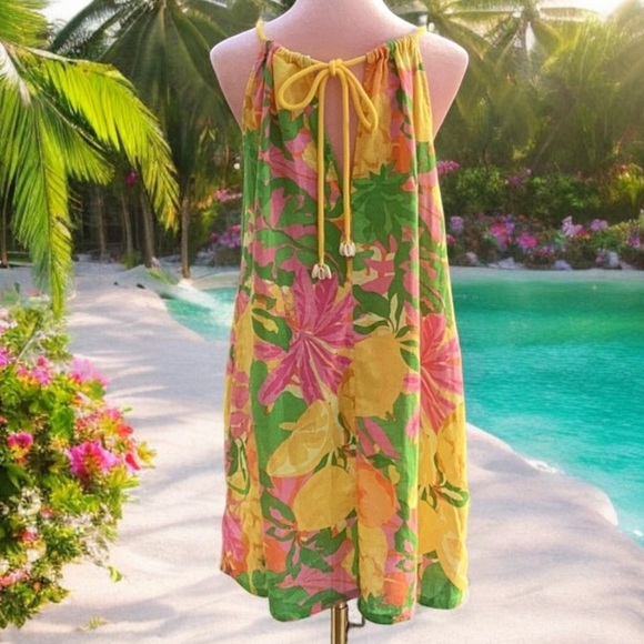 C&C CALIFORNIA NWT WOMENS SUMMER DRESS SWIM COVER UP BRIGHT TROPICAL LINEN MED - Picture 3 of 8